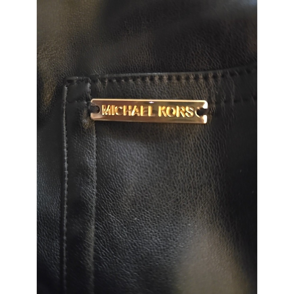 Y2K Michael Kors Black Faux Leather Lined Pants Womens Large Crop Kick Flare - Picture 12 of 16